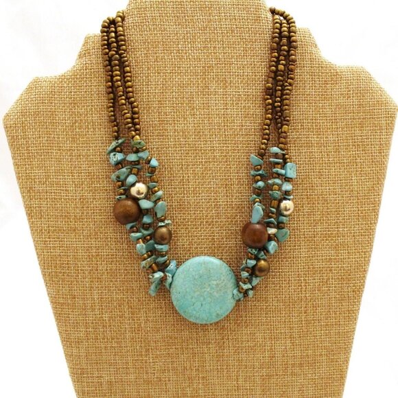 Vintage Turquoise Beaded Necklace & Bracelet Set - Picture 1 of 5